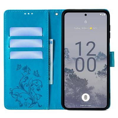 Pro Nokia X30 5G Pouzdro s popruhem na ruku Peněženka Flip PU kůže Motýlí květ Kryt na telefon