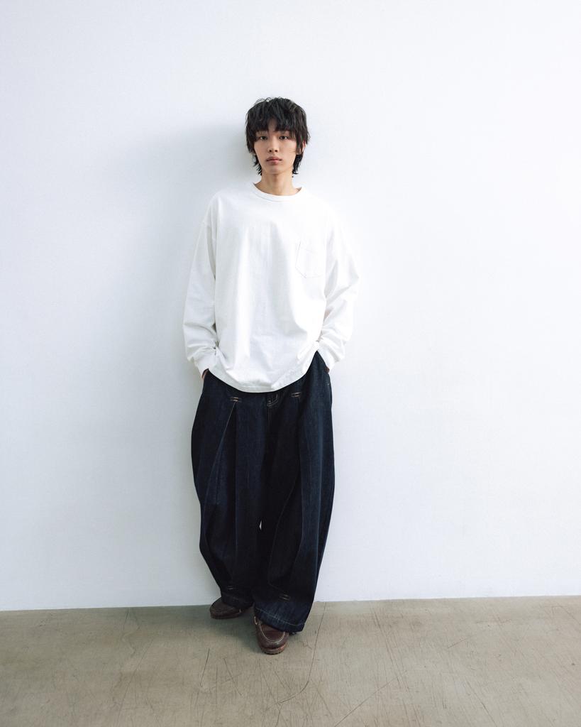 ANGLAN Long Tuck Wing Balloon Denim Pants - Indigo