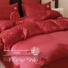 Rotes chinesisches Hochzeitsbettwäsche-Set: Braut-Bettbezug, Spannbettlaken und Happy Quilt für die Aussteuer