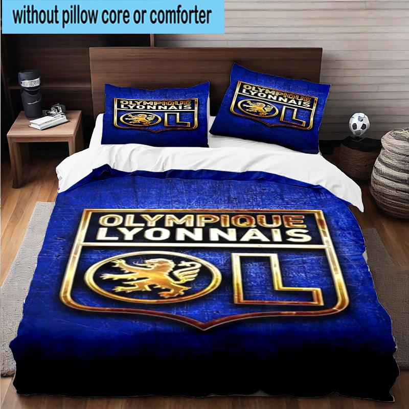 3pcs Lyon Football Crest Printed Bedding Set Duvet Cover Closure Includes 1 Duvet Cover & 2 Pillowcases Bedding Sets Home Decor Gifts