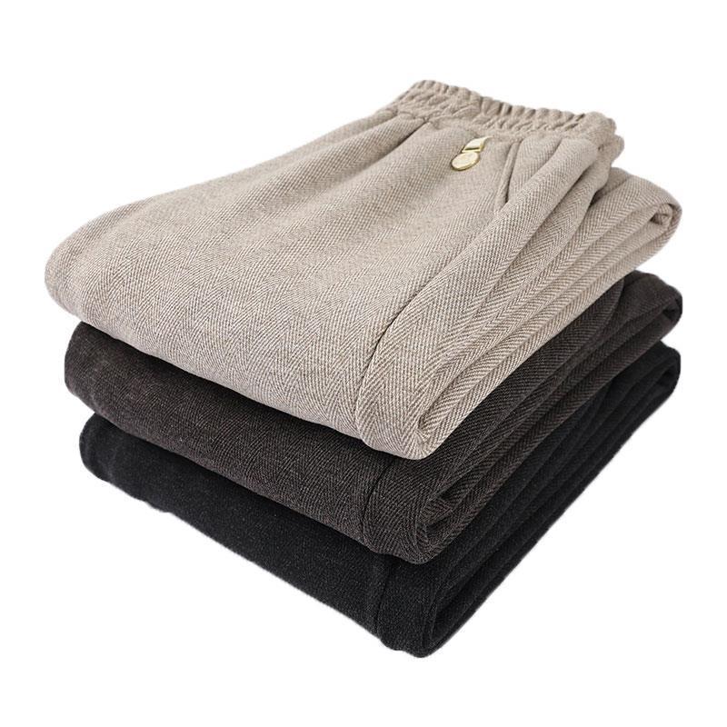 Women's High-Waisted Plus Size Woolen Pants – Warm, Elastic, Fashionable for Autumn & Winter