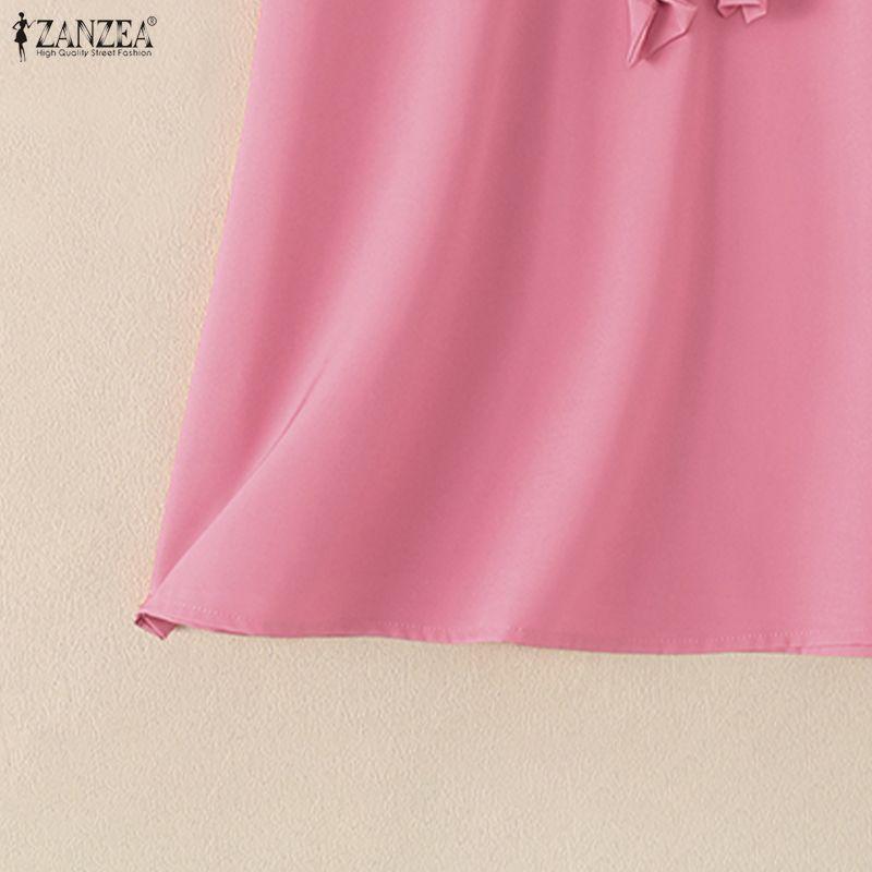 ZANZEA Blusa Casual de Mujer con Cuello Redondo, Color Sólido, Manga Corta Suelta