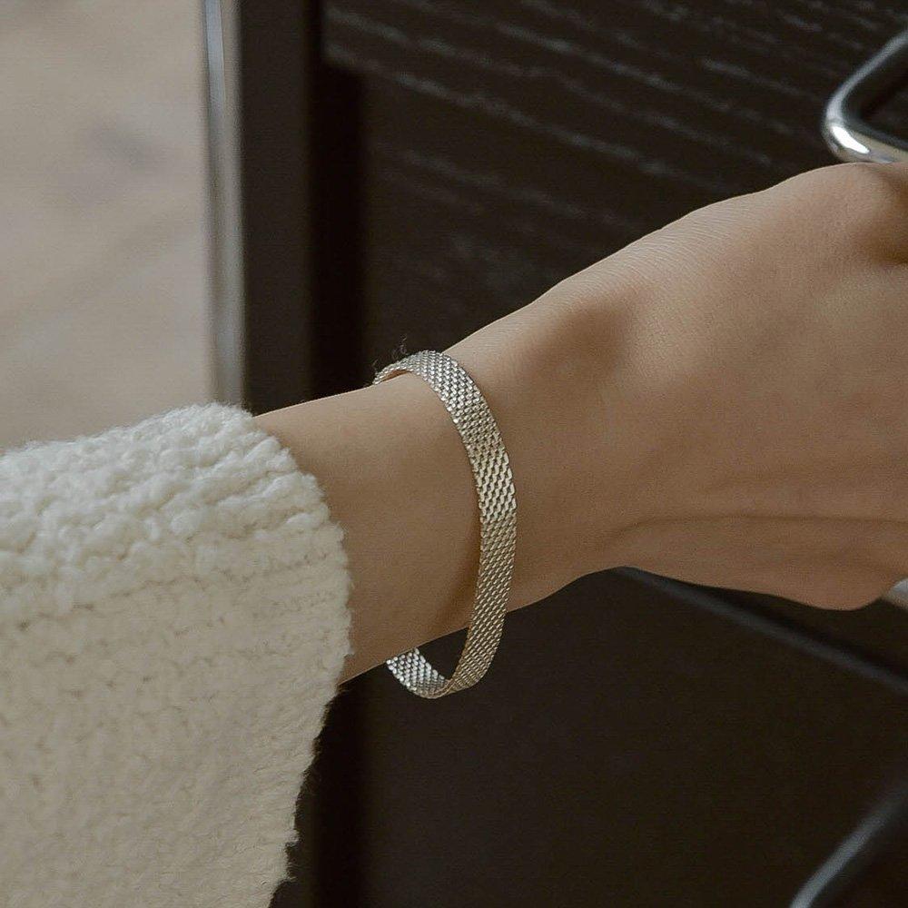 925 Silver Mesh Net Chain Necklace Wide Choker Chain Necklace