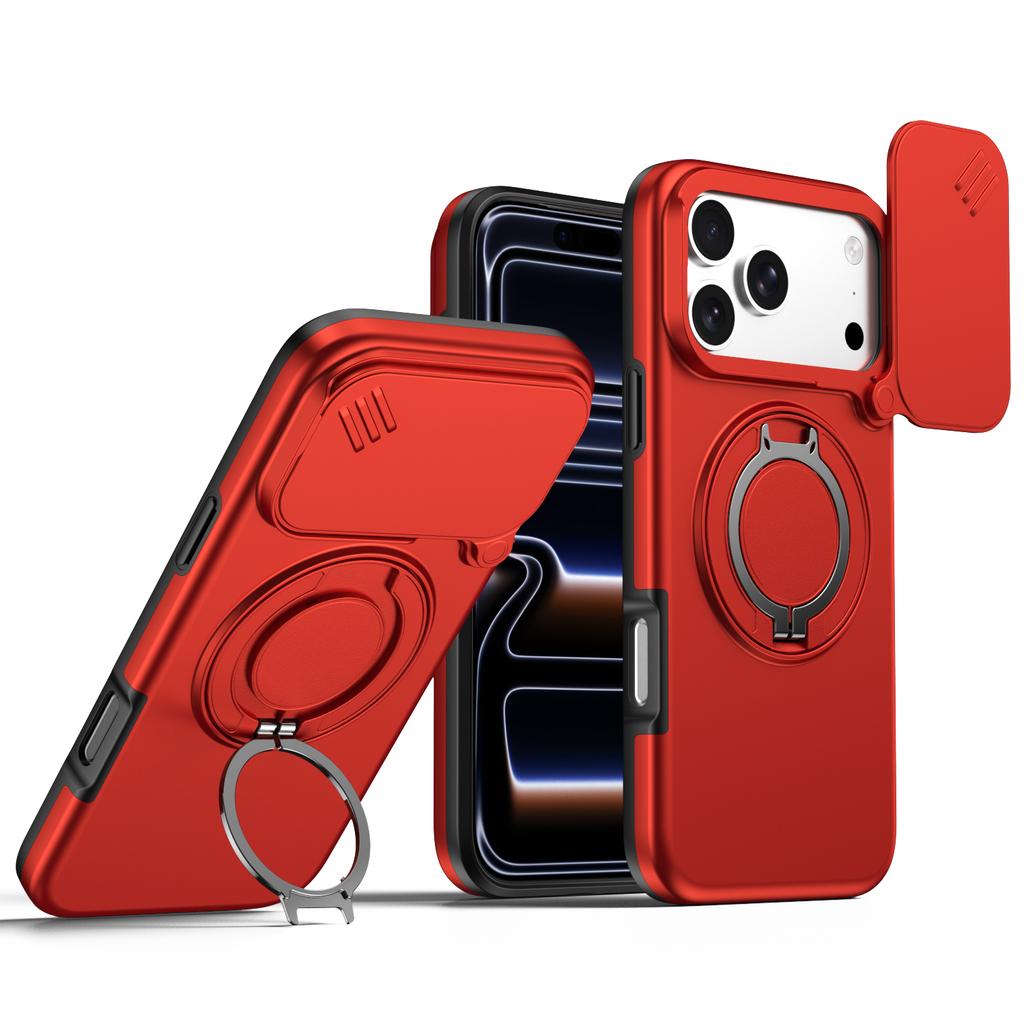 Sliding Camera Lens Protection Armor Case For iPhone 13 14 15 16 Plus Air 17 Pro Max Metal Ring Stand TPU Frame Plastic Cover