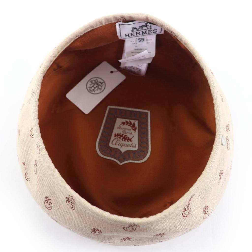 Pristine HERMES Beret Saint Honoré Serie Metal Hat Beige Cotton Women Used