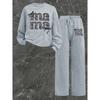 Women's Crewneck Sweatshirt & Drawstring Straight-Leg Pants 2-Piece Set, Printed Lounge Set, Fall/Winter Casual Outfit