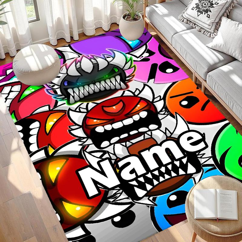 Custom Name Personalized Geometry Dash Print Carpet, Versatile Home Decor Rug, for Playroom, Apartment, Balcony, Entryway, Hallway Gift