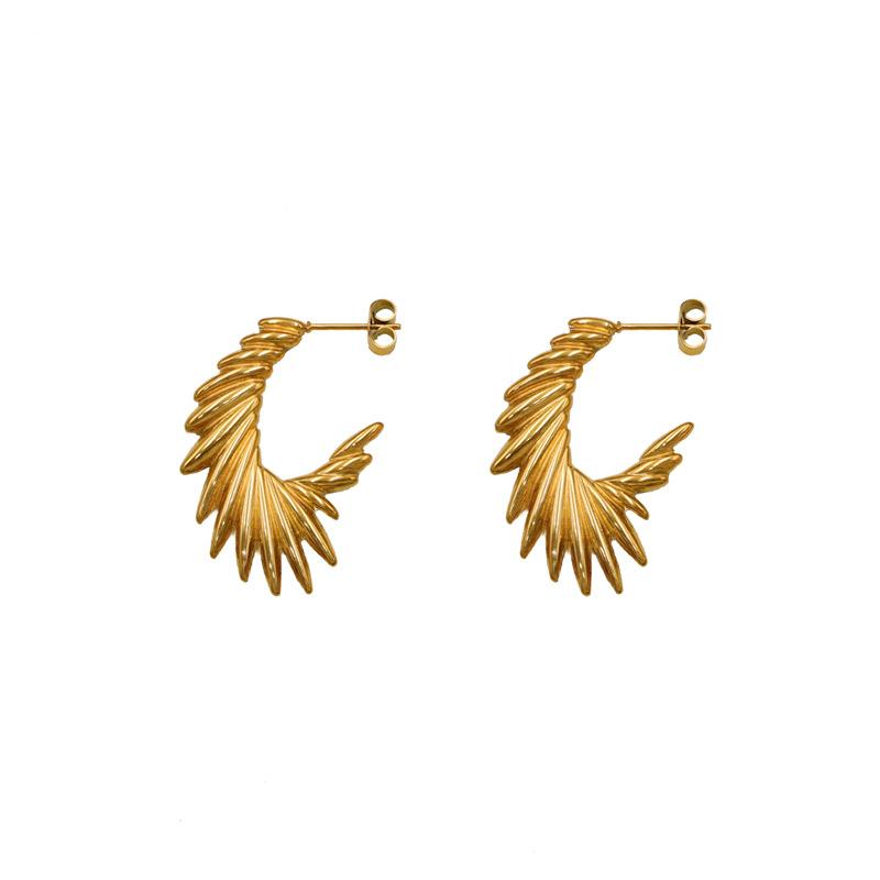 Personality Exaggerated Feather Wings Girls Earrings Fashionable Retro, Plated 18K Real Gold Titanium Steel Earrings