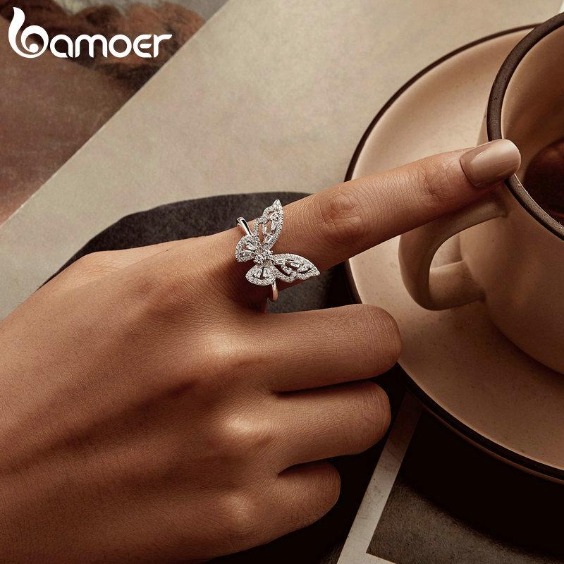 WOSTU 925 Sterling Silver Butterfly Ring Shining Ring Cubic ZirconiaAnniversary Gifts for Women Girl Fine Jewelry