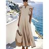Robe midi élégante sans manches pour femme, coupe trapèze, col haut, manches volantes, mode 2026