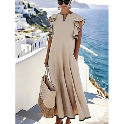 Elegant Womens Sleeveless A-Line Midi Dress With High Neck Flyaway Sleeves 2026 Fashion