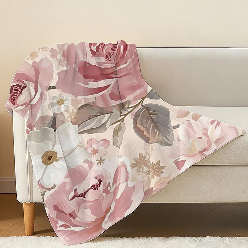 Floral Series Flannel Blanket Soft Warm Cozy, Machine Washable, Ideal for Home Sofa, Office Naps, Halloween & Christmas Comfort