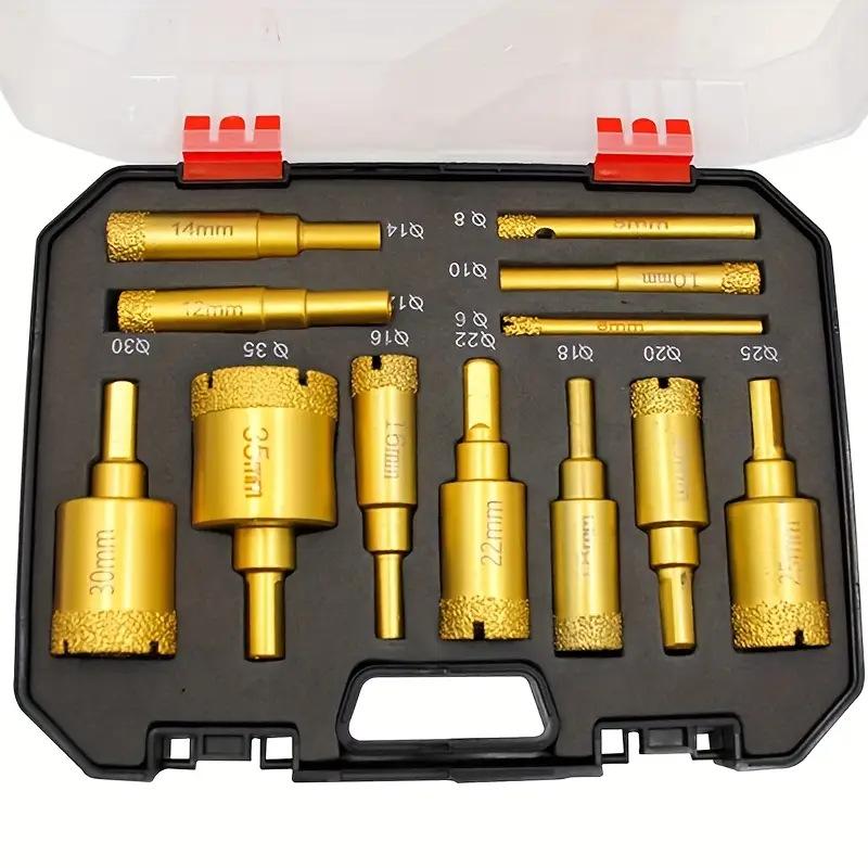 

6-35mm Hole Saws Diamond Drill Bits Set Triangle Shank for Glass/Tile/Granite Brazed Diamond Coated Ceramic Drill Kit Marble Cut