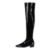 Women Candy Colour Over the Knee Boots Wide Calf Size 31~48 Chunky Low Heel Pointy Toe Patent Leather Comfortable Boot Zip Shoes