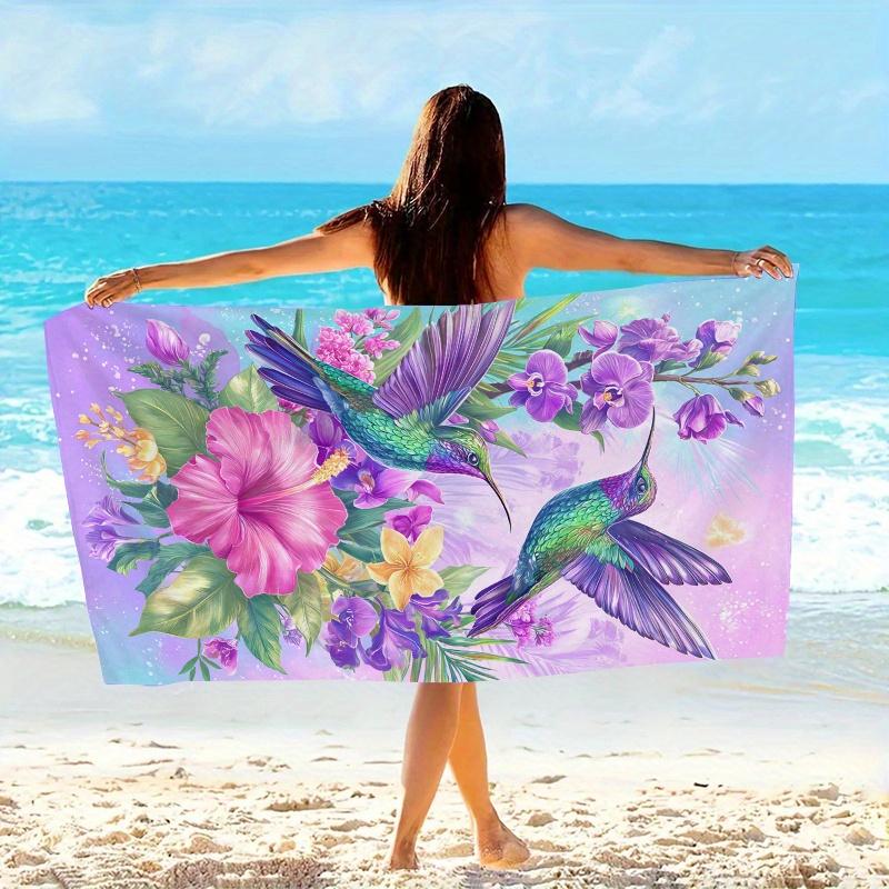 Asciugamano da Spiaggia con Stampa Floreale di Colibrì Morbido Tessuto in Microfibra Unisex Nuoto Viaggio Campeggio Gite in Spiaggia Avventure all'Aperto