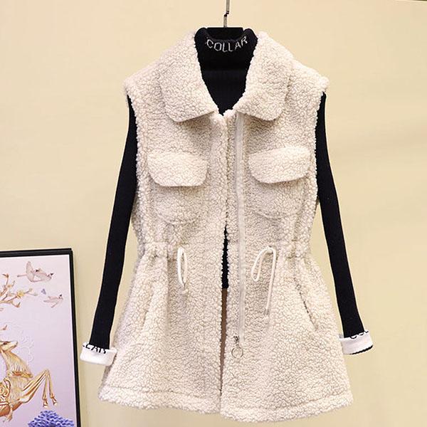 

Флисовый жилет из ягненка, женский осенне-зимний повседневный свободный жилет средней длины в западном стиле, куртка-жилет XXL бежевый