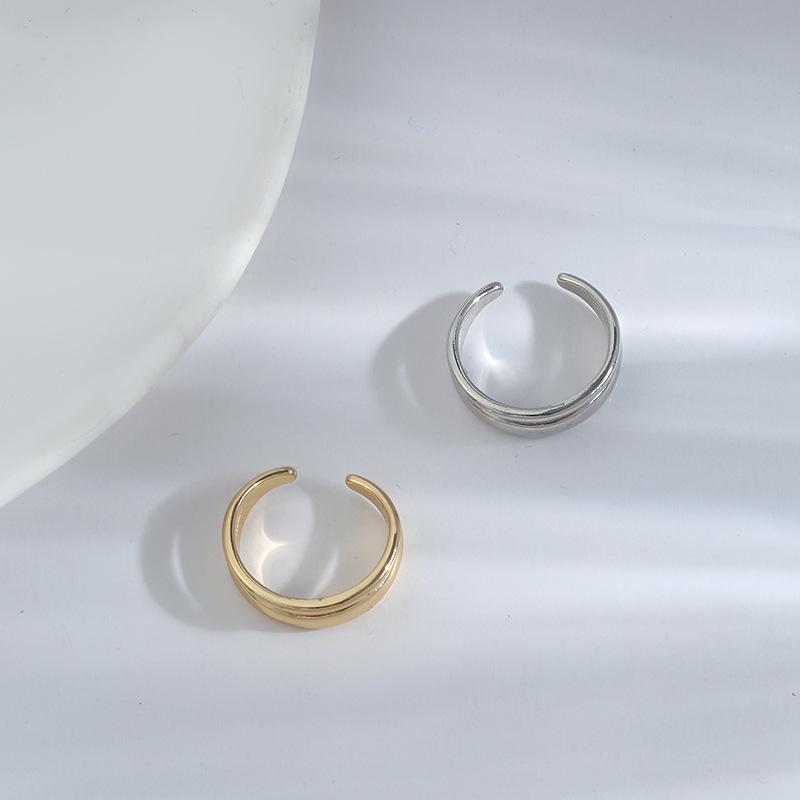 Double Layer Open Ring: Japanese-Korean Design in Gold & Silver