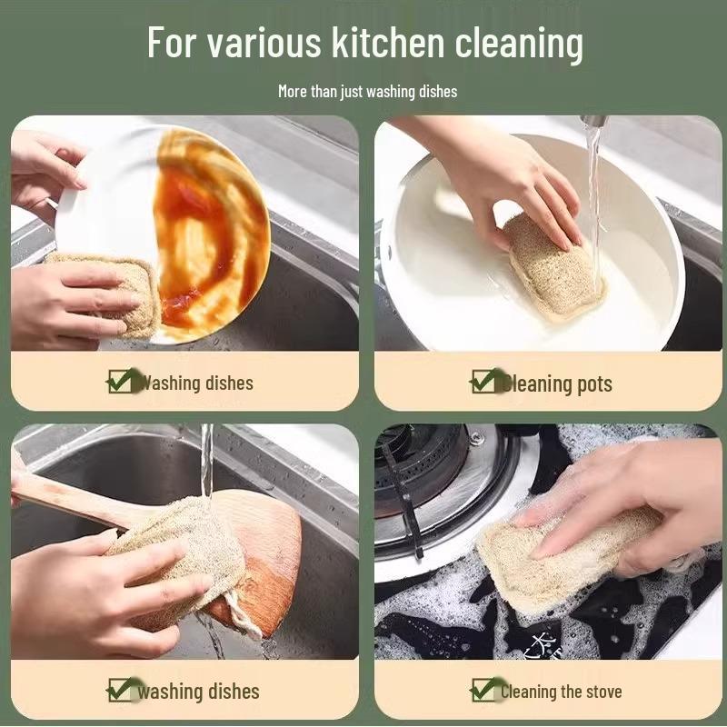 Loofah Dishcloth: Non-Stick Oil Stain Removal Scrubbing Pad for Kitchen Cleaning