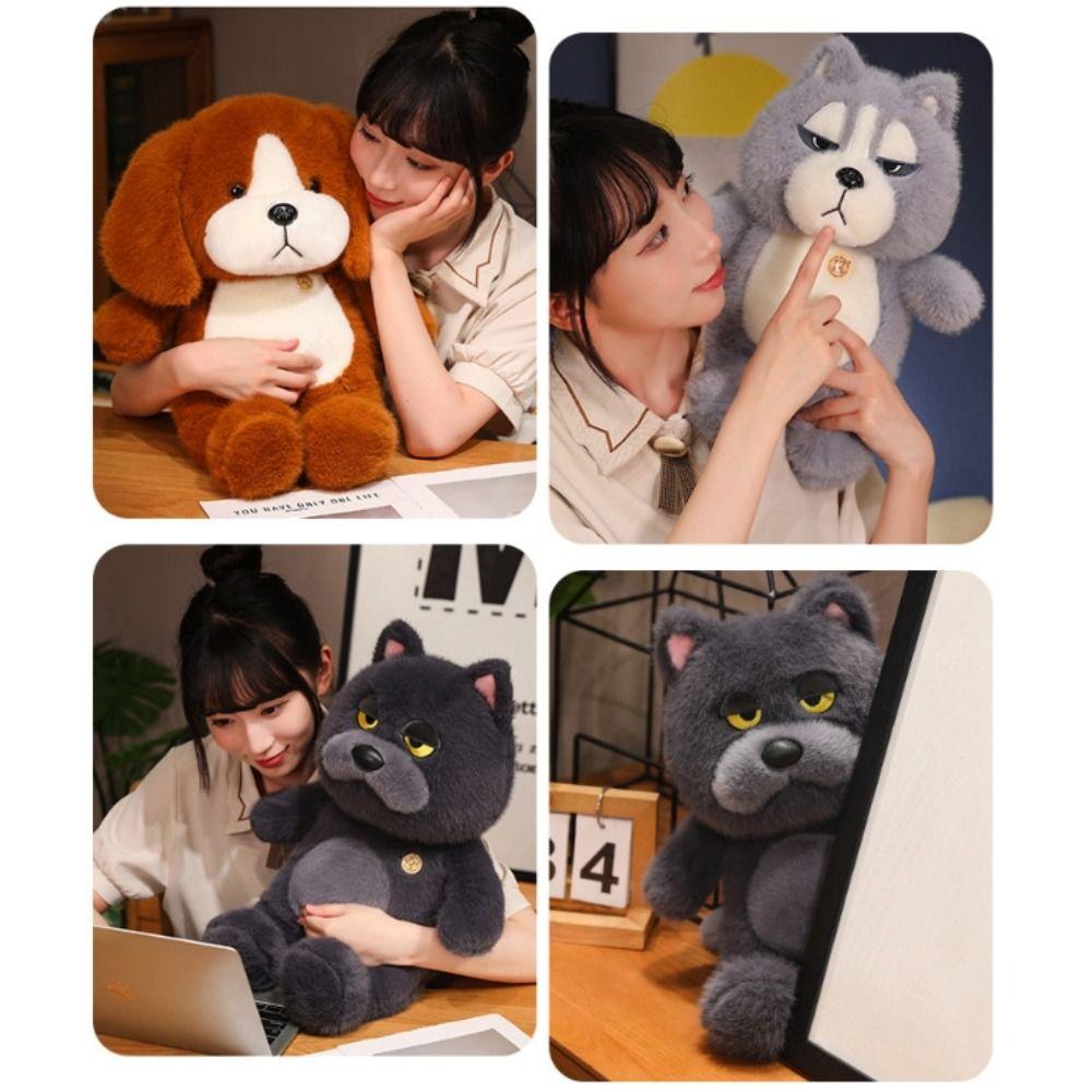 Lazy Sitting Dog Plush Toy Blue Cat Cute Animal Sleep Pillow Grey Wolf Plush Doll Room Decoration