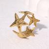 Finger Ring Universal Basic Stacking Style Adjustable Open Band Stainless Steel Texture Star Shape Finger Band Jewelry Gift