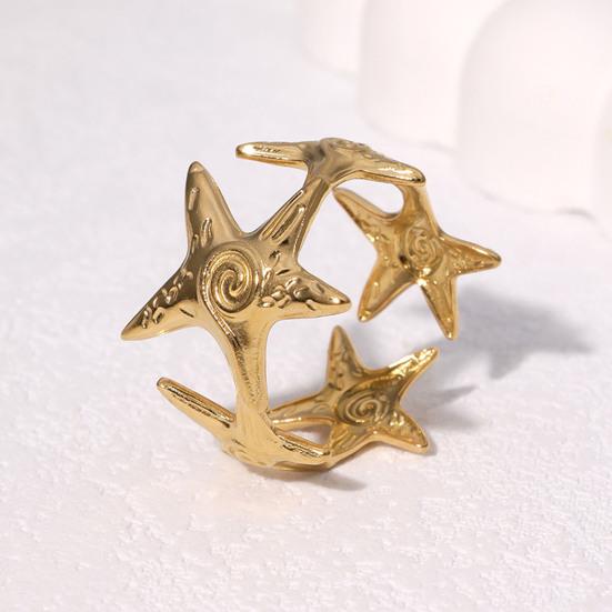 Finger Ring Universal Basic Stacking Style Adjustable Open Band Stainless Steel Texture Star Shape Finger Band Jewelry Gift
