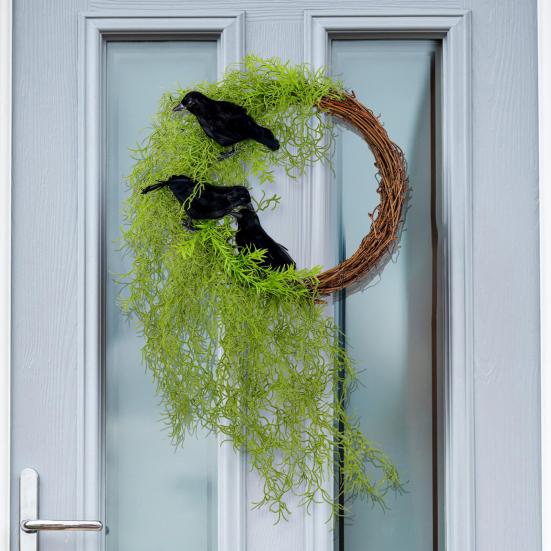 13.8 Inch Halloween Crow Wreath for Front Door Artificial Dead Branch Wreath with Simulated Crow And Vines for Walls Doors Windows Decor