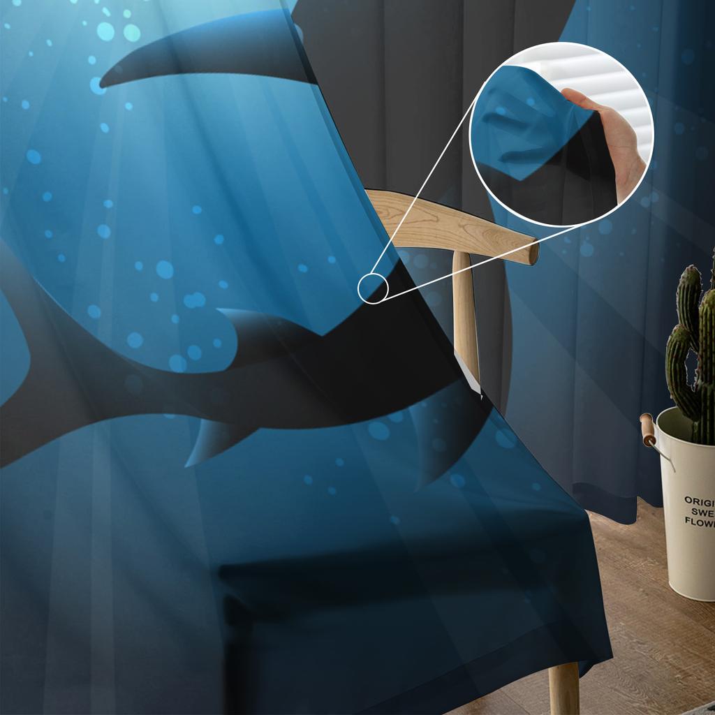 Shark Silhouette In Sun Rays Sheer Curtains Living Room Window Tulle Curtains For Bedroom Kitchen Home Decoration Voile Drapes