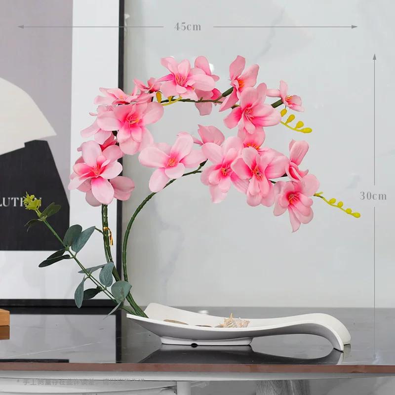 Simulated Butterfly Orchid Ceramic Flowerpot Fake Flower Set Decoration Home Livingroom Entrance Desktop Bonsai Ornaments Crafts
