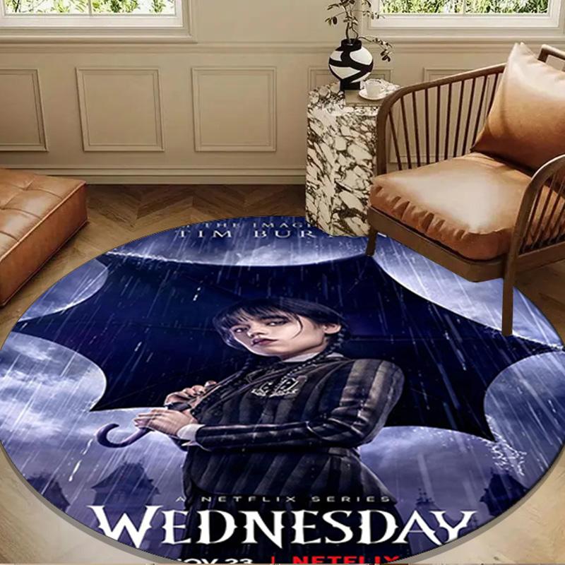 Wednes-day Gothic Family Reunion Round Rug for Livingroom,Bedroom, Palyroom, Chair Rug, Area Rug, Circle Carpet, Large Size Fan Christmas Gift