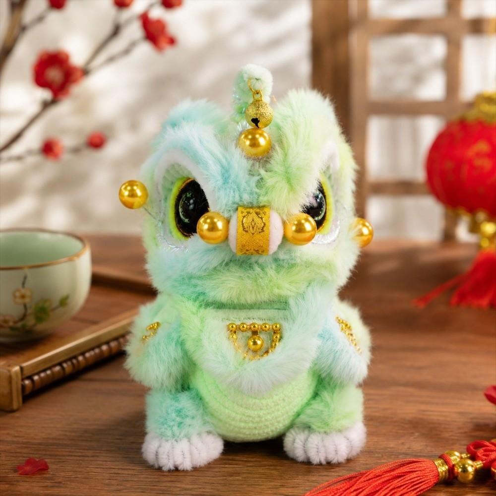 Handmade Lion Dance Plush Toy Cute Chinese New Year Decoration Lion Dance Ornament Car Decoration