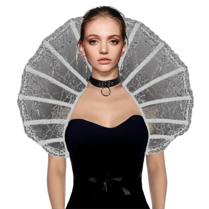 Викторианский готический черный костяной воротник-стойка накидка Хэллоуин паутина кружевная мантия косплей костюм шнуровка лента шаль накидка 1