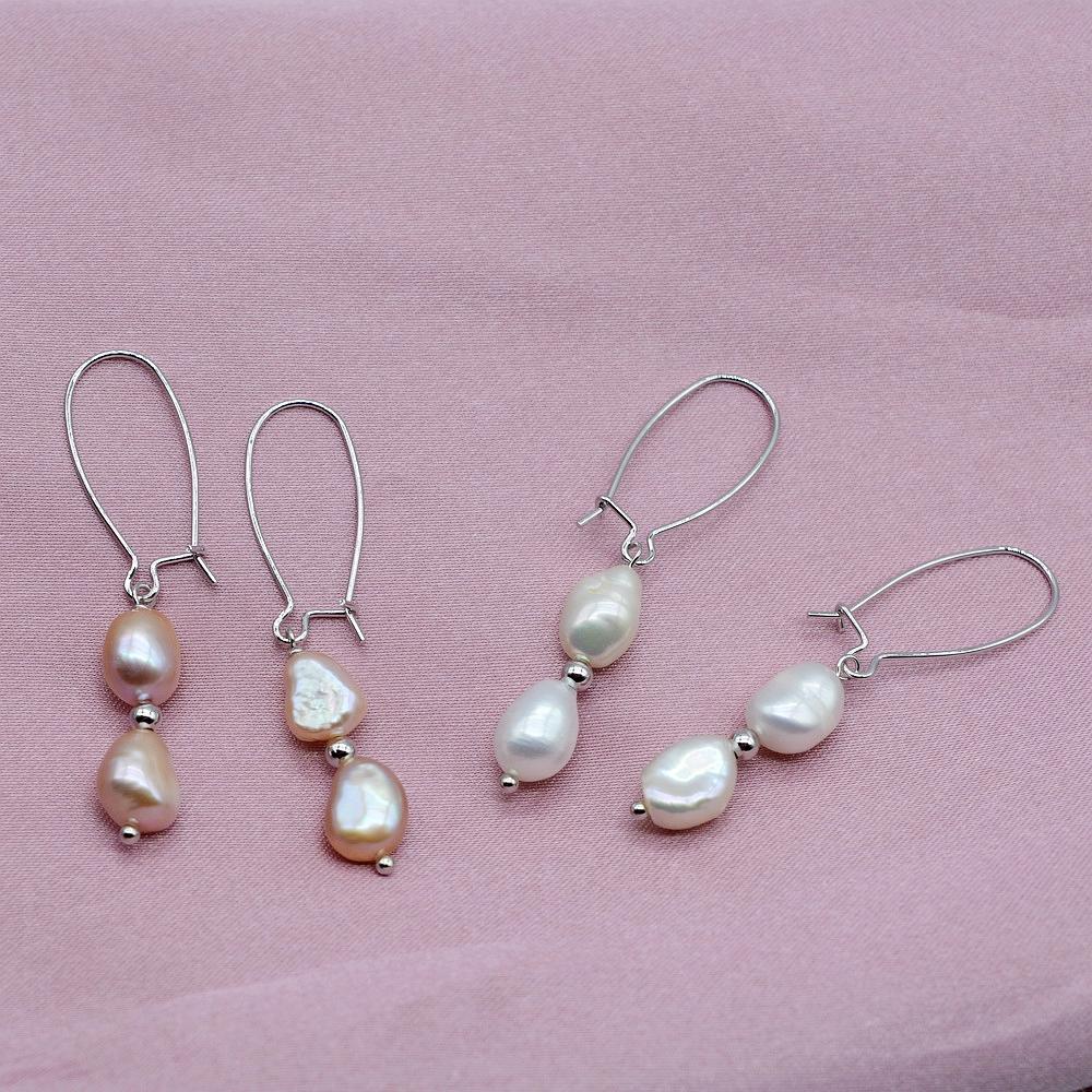Simple Earrings Natural Freshwater Pearls 925 Silver Hook Earrings White/Purple Baroque Pearl Women's Earrings