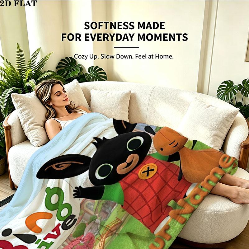 1PC Bing Custom Name Patterned Flannel Blanket Suitable For All Seasons for Home Decor Warmth and Comfort Gifts Holiday Present