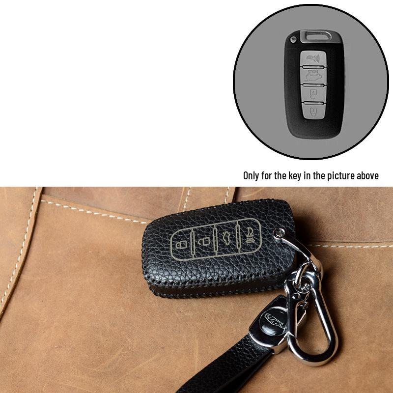 Hyundai Smart Key Cowhide Lanyard Case for Sonata, IX35, Tucson, Elantra, Yuedong, Santa Fe