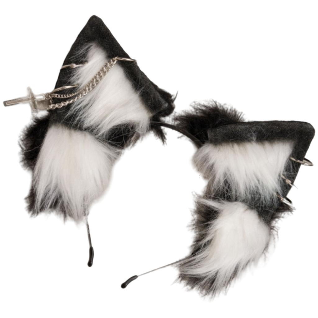 Plush Wolf Headbands With Cat Ears Alternative Fashion Festival Hair Hoop for Photoshoots Or Casual Outings