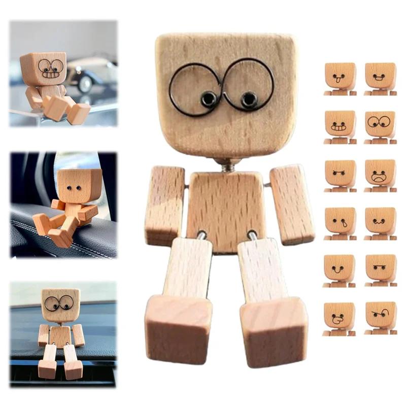 Shaking Man Statue Handmade Wooden Man Figurine with Shaking Feet Unique Car Dashboard Decoration Desktop Ornament for Home