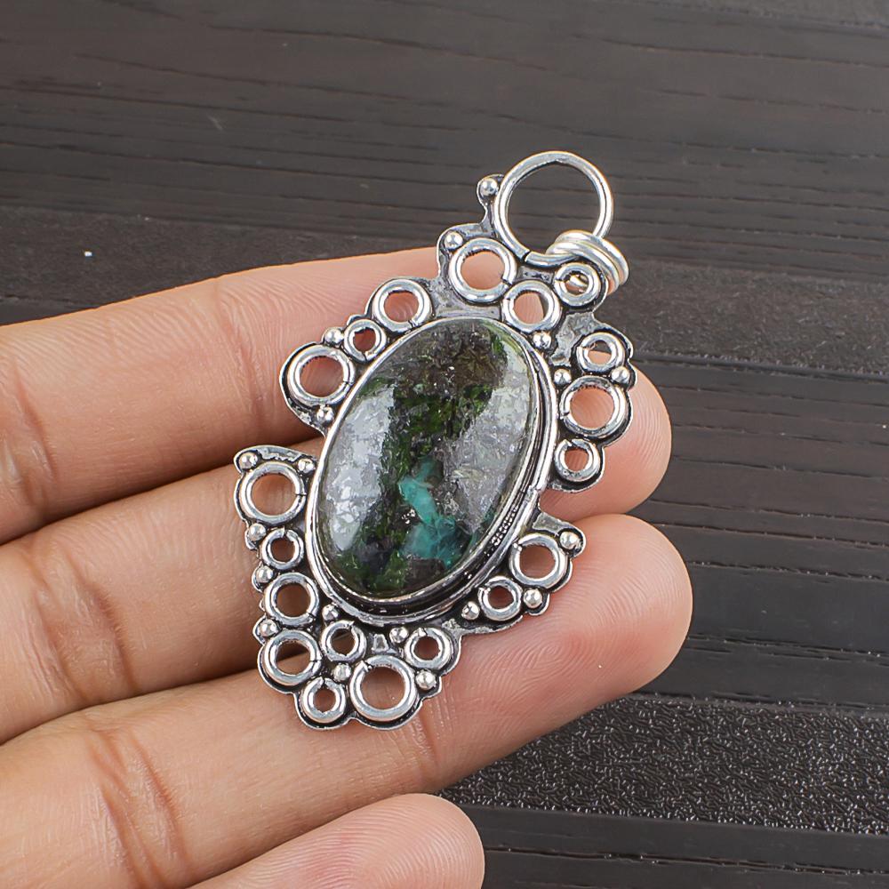 Natural Green Jade Gemstone 925 Sterling Silver Jewelry Designer Pendant 2.1  AJP-2463