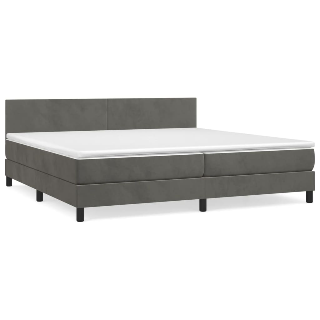 Box Spring Bed with Mattress Dark Gray 200x200 cm Velvet