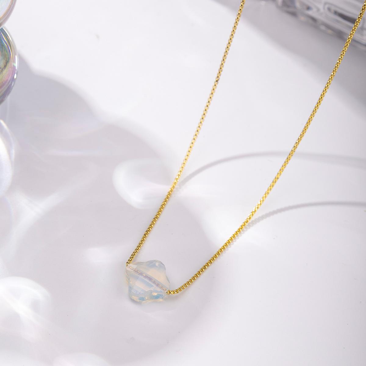 Natural crystal pendant, blue gold white, crystal clover necklace, jewelry