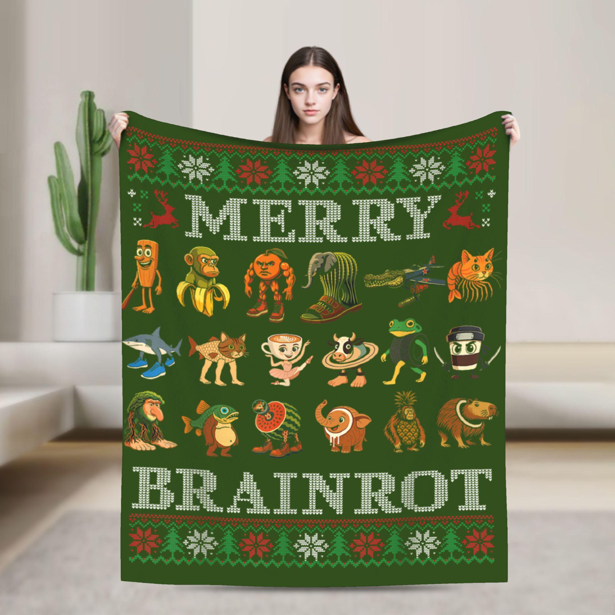 Marcus The Worm Ugly Christmas Plush Blanket Italian Brainrot Funny Throw Blankets for Home 150*125cm Ultra-Soft 30x40in