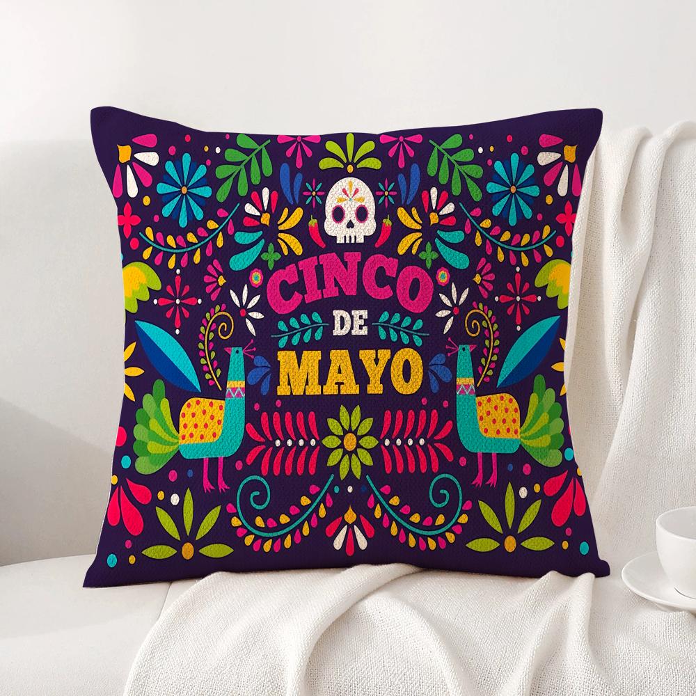 Viva Mexico Purple Cushion Cover Natural Linen Organic Fabric Double-Sided Printing Sofa Home Decor Gift Pillow Cover