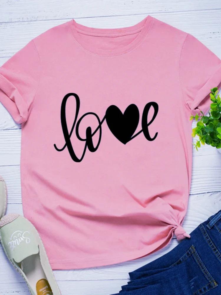 Heart Love Letter Print Women T Shirt Short Sleeve O Neck Loose Women Tshirt Ladies Tee Shirt Tops Clothes Camisetas Mujer