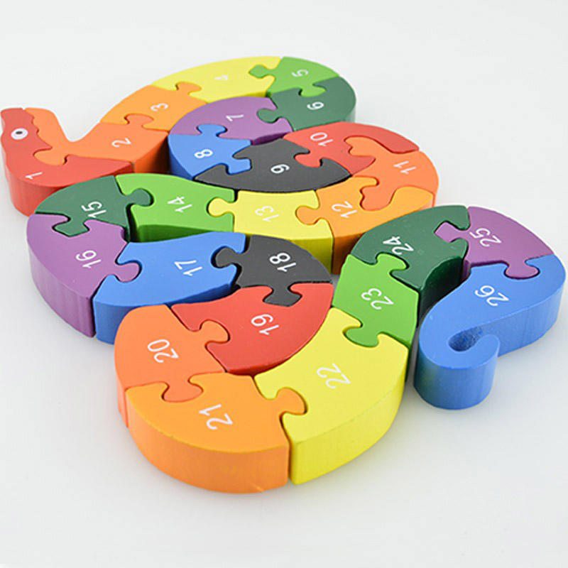 2 paczki-angielskie litery zabawki mózgi piękny drewniany wąż dinozaur puzzle 3D Puzzle edukacyjne drewniane zabawki dla dzieci