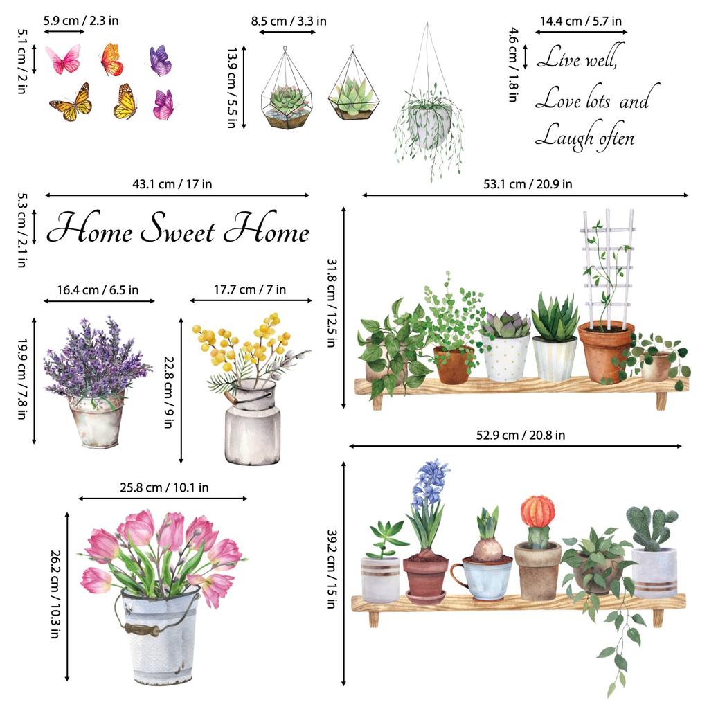 DECOWALL Flower Pot Wall Sticker Decor Potted Plant Kindergarten Nursery Kids Room DIY Baseboard Entrance Hallway Nordic Stylish Wall Transfer Sticker