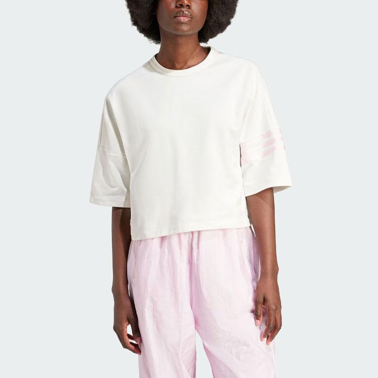 Adidas Originals Neuclassics Three Stripe Color Block Loose Fit Sports T-Shirt Women Tops White IU2500