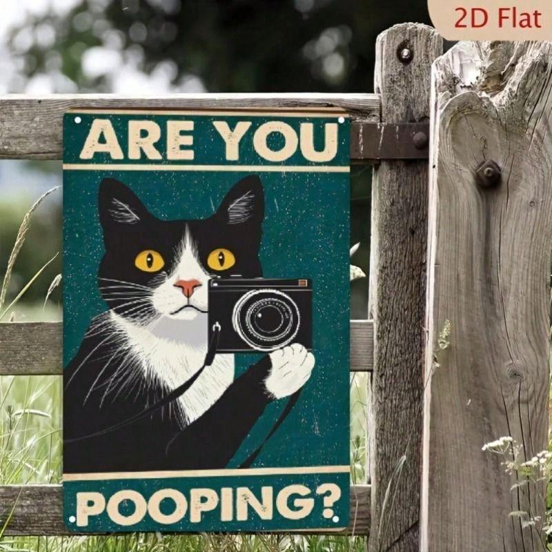 Metal Poster Wall Art Cat in Tuxedo Retro Toilet Humor Decor