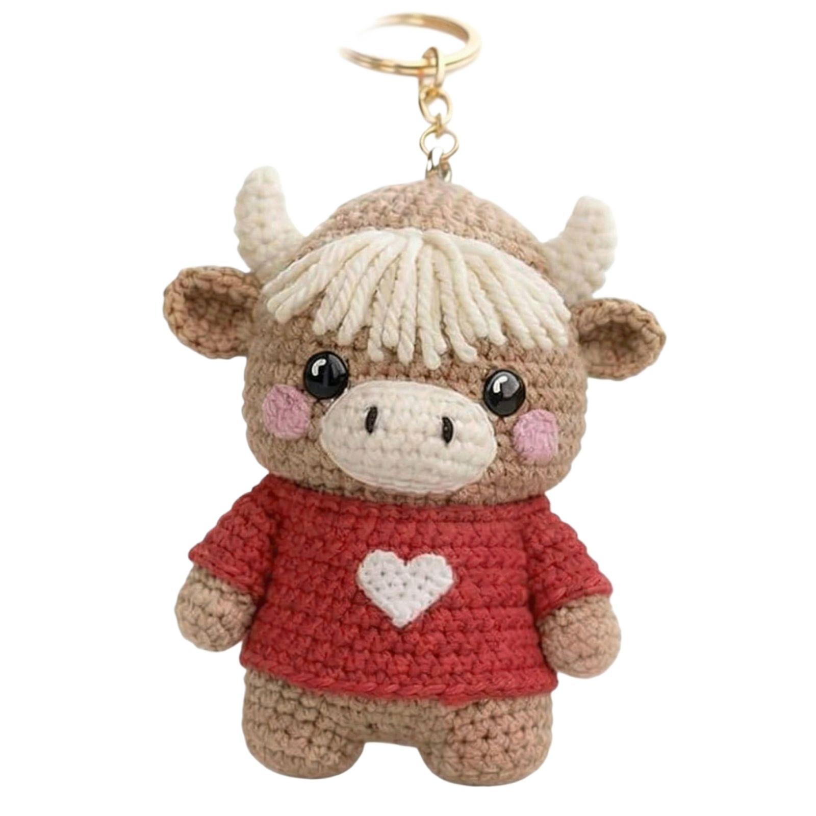 Cow Couple Keychains, Crocheted Animal Bag , Handmade Crocheted Cow Couple Keychain Gifts One Size