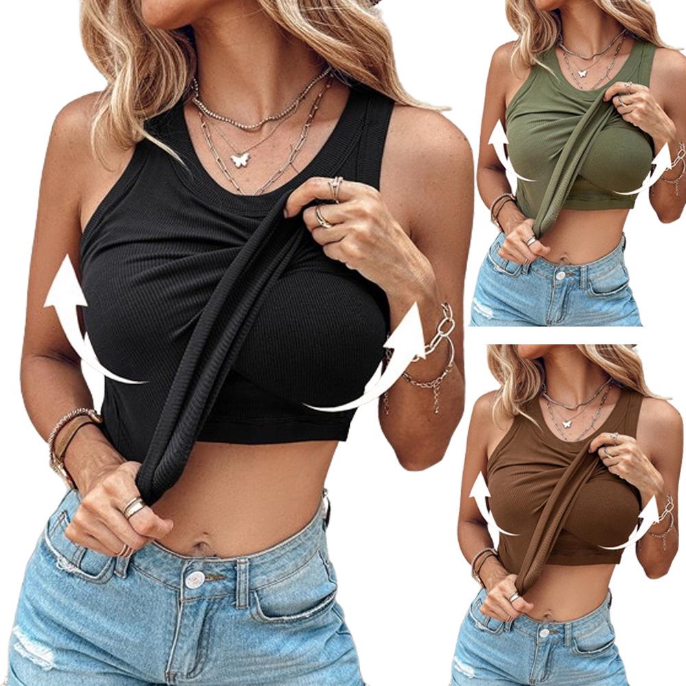Hot Selling European & American Summer Vest with Bra - Round Neck Base Layer & Outerwear Top