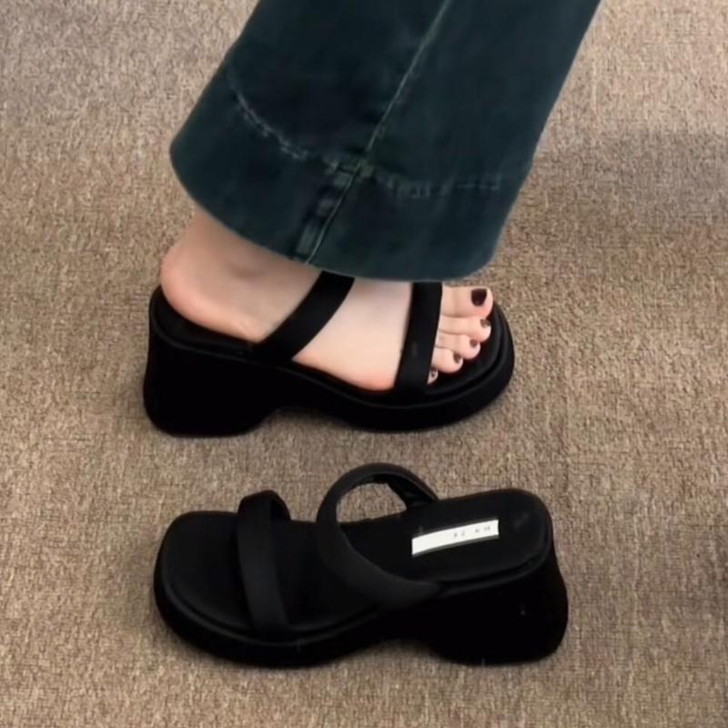 2026 New Summer Chunky Women Slippers Concise Open Toe Thick Heel Shoes Female Fashion Height Increase Beach Vacation Slides