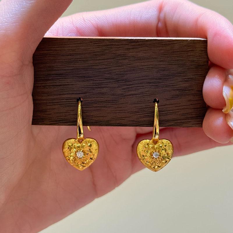 Classic inlay diamonds brushed heart-shaped earrings for women high-end simple autumn and winter style earring banquet jewelry
